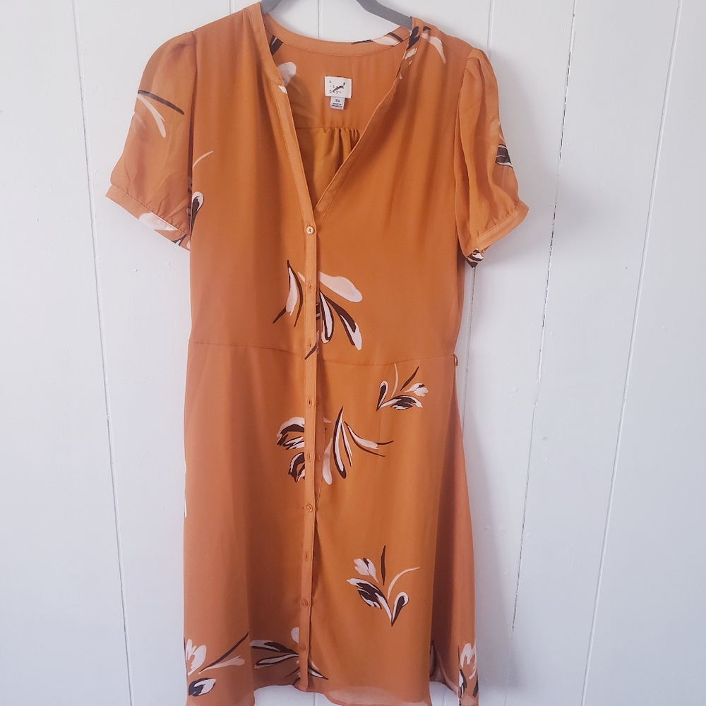 Mustard yellow gold short dress with plant design